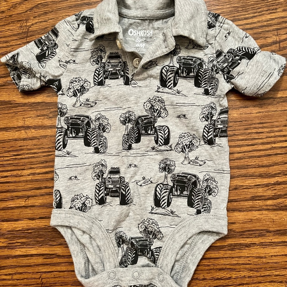 *4/$13* OshKosh Monster truck collared Bodysuit 6m